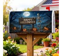 Copertura magnetica per cassetta postale con scheletro, spettrale rustica zucche luna, Halloween, arancione, decorazione per portico anteriore, 53 x 65,5 cm