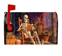 Copertura magnetica per cassetta postale con scheletro, zucche rustiche di Halloween, fiori di Halloween, copertura arancione per cassetta della posta per decorazione del prato, 53 x 64 cm