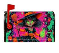 Copertura magnetica per cassetta postale con strega, fantasiosa zucca scopa Halloween pesca copertura per cassetta della posta per decorazione prato 53 x 64 cm