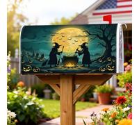 Copertura magnetica per cassetta postale con streghe, calderone rustico festivo, zucche di Halloween, colore nero, decorazione per porta d'ingresso, 53 x 65 cm