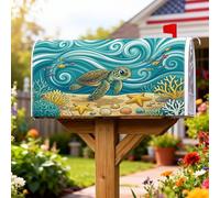 Copertura magnetica per cassetta postale con tartaruga, decorazione per giardino, patio, 45,7 x 53,7 cm, con stelle marine e corallo, blu