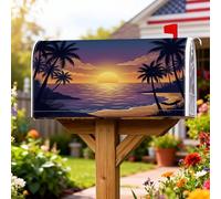 Copertura magnetica per cassetta postale con tramonto, palme tropicali, spiaggia, oceano, estate, arancione, decorazione per esterni, 53 x 65 cm