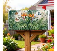 Copertura magnetica per cassetta postale con uccelli del paradiso, copertura per cassetta postale con farfalle tropicali e foglie tropicali verdi estive per le vacanze, decorazione per cortile, 45 x