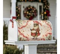 Copertura magnetica per cassetta postale con uccellino batterista, nastri rossi fantasiosi di Natale, stelle dorate, copertura per cassetta postale per porta d'ingresso, 45,7 x 53,7 cm