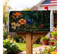 Copertura magnetica per cassetta postale con uccellino del paradiso, lussureggiante orchidea ibisco tropicale, copertura decorativa per cassetta delle lettere verde estivo per decorazioni per casa e