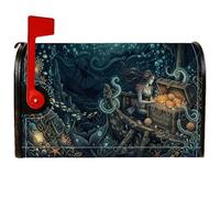 Copertura magnetica per cassetta postale con zucche a forma di sirena, 45,7 | Dark Fantasy Art, copertura della posta della cassetta postale, tesoro nautico, tema subacqueo, umore del raccolto autunnale