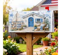 Copertura magnetica per cassetta postale della casa sulla spiaggia, stile rustico costiero, galleggiante estivo blu per cassetta postale per esterni, 53 x 64 cm