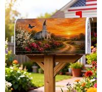 Copertura magnetica per cassetta postale della chiesa, copertura per cassetta postale con fiori e farfalle paesaggistiche rustiche estive arancioni per la decorazione del cortile 53 x 64 cm