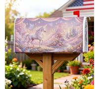 Copertura magnetica per cassetta postale fantasiosa con cavallo magico | Fantasy Castle Backdrop, copertura per cassetta postale, farfalle galleggianti, tavolozza di colori pastello