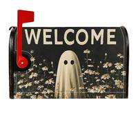 Copertura magnetica per cassetta postale fantasma, decorazione per cassetta delle lettere di Halloween rustica con margherite di benvenuto e Halloween, 45,7 x 53,7 cm