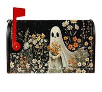 Copertura magnetica per cassetta postale fantasma, fantasia di Halloween, fiori e margherite di Halloween, copertura per cassetta della posta nera, decorazione da giardino per esterni, 53 x 64 cm