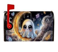 Copertura magnetica per cassetta postale fantasma, fantasiosa luna e farfalla, copertura nera per cassetta della posta per esterni, decorazione da giardino, 45,7 x 53,3 cm