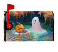 Copertura magnetica per cassetta postale fantasma, fantasiosa zucca di Halloween, galleggiante, copertura arancione per cassetta delle lettere per esterni, decorazione per portico anteriore, 53 x 64