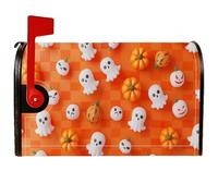 Copertura magnetica per cassetta postale fantasma, zucca festiva di Halloween a scacchiera, copertura arancione per cassetta delle lettere per decorazione da giardino e cortile, 45,7 x 53,7 cm