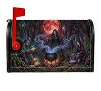 Copertura magnetica per cassetta postale fantasy, con scena della foresta | Foresta Fantasy, involucri per cassette postali, calderone, luna rossa, estetica scura, decorazione stagionale all'aperto