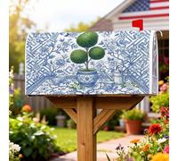 Copertura magnetica per cassetta postale in stile topiario, per annaffiatoio tradizionale rustico, con primavera, blu, per decorazione del prato, 45,7 x 53,3 cm