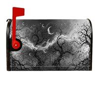 Copertura magnetica per cassetta postale mistica della foresta celeste | Mezzaluna Motivi, Mailbox Wraps, Celeste Notte Skyline, Foresta Gotica Estetica, Inchiostro monocromatico Illustrazione