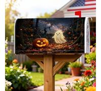 Copertura magnetica per cassetta postale, motivo fantasma, con zucche rustiche e festive, per Halloween, decorazione per casa e giardino, 45,7 x 53,3 cm