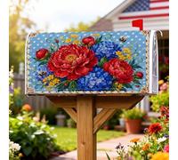Copertura magnetica per cassetta postale, motivo floreale con ortensia e crisantemo, colore rosso, protezione per la decorazione della porta d'ingresso, 45,7 x 53,7 cm