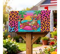 Copertura magnetica per cassetta postale, motivo leopardato, palma tropicale giocosa al tramonto estivo arancione, protezione per la casa e il giardino, 45 x 53 cm
