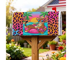 Copertura magnetica per cassetta postale, motivo leopardato, palma tropicale giocosa al tramonto estivo arancione, protezione per la casa e il giardino, 45 x 53 cm