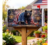 Copertura magnetica per cassetta postale, motivo orso patriottico rustico, bandiera americana, lanterna per il giorno dell'indipendenza, decorazioni per cassette postali per esterni, 53 x 64 cm