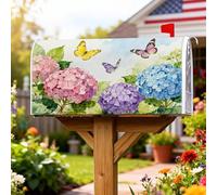Copertura magnetica per cassetta postale, motivo ortensie, con acquerello, farfalla, foglia, primavera, pesca, protezione per la posta per la casa e il giardino, 53 x 64 cm
