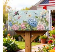 Copertura magnetica per cassetta postale, motivo ortensie, con fiori primaverili, colibrì, farfalla, primavera, blu, decorazione per la casa e il giardino, 53 x 64 cm
