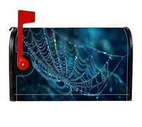 Copertura magnetica per cassetta postale, motivo ragnatela, misteriose gocce di rugiada naturale, sfondo scuro, protezione per cassetta postale di Halloween, decorazione per porta d'ingresso, 53 x 64