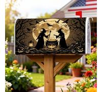 Copertura magnetica per cassetta postale, motivo strega, con pipistrelli e calderone rustici, per Halloween, colore nero, decorazione per esterni, giardino, cortile, 45,7 x 53,3 cm