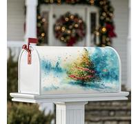 Copertura magnetica per cassetta postale per albero di Natale, nastri acquerello festivi neve verde decorazione per porta d'ingresso, 53 x 64 cm