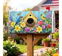 Copertura magnetica per cassetta postale per Birdhouse, colore giallo vibrante Bluebird con cardellino primaverile, per decorazione della porta d'ingresso, 45,7 x 53,7 cm