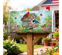Copertura magnetica per cassetta postale per birdhouse, copertura per cassetta della posta rustica primaverile verde cardinale Bluebird Spring per decorazione da giardino all'aperto 53 x 64 cm