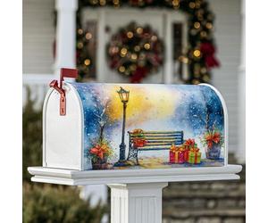 Copertura magnetica per cassetta postale per panchina, decorazione natalizia blu per la porta d'ingresso, 45,7 x 53,7 cm