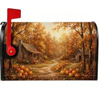 Copertura magnetica per cassetta postale rustica autunnale con zucche, 53 x | Casetta rustica per cassette postali, fogliame autunnale, sentiero nel bosco, tema raccolto, decorazione per casali