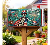 Copertura magnetica per cassetta postale scheletrata, decorazione per portico anteriore, motivo: moto vintage, fuochi d'artificio per il giorno dell'indipendenza, 53 x 64 cm