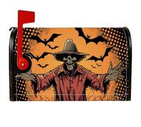 Copertura magnetica per cassetta postale spaventapasseri, pipistrelli spettrali di Halloween, sfondo arancione, copertura stagionale per cassetta postale per decorazione della porta d'ingresso, 53 x