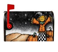 Copertura magnetica per cassetta postale spaventapasseri, zucca rustica di Halloween a scacchiera arancione per la decorazione del prato, 45,7 x 53,7 cm