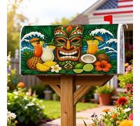 Copertura magnetica per cassetta postale Tiki, copertura decorativa per cassetta postale tropicale vibrante cocktail ananas verde estivo decorazione per porta d'ingresso, 45,7 x 53,7 cm