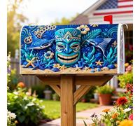 Copertura magnetica per cassetta postale Tiki, copertura per cassetta postale blu con razza tropicale nautica e stella marina, copertura per la decorazione del portico anteriore, 45,7 x 53,7 cm