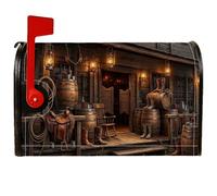 Copertura magnetica per cassetta postale Western Saloon a tema rustico, 53 | Tema occidentale, copertura per cassetta delle lettere, decorazione rustica, stivali da cowboy, botti di legno, stile ranch