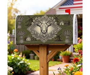 Copertura magnetica per cassette postali a forma di capra, rustica, con grano che vince l'autunno, colore verde, protezione per la decorazione da giardino e esterni, 45,7 x 53,7 cm