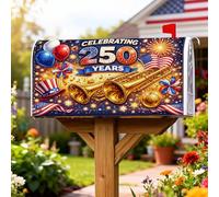 Copertura magnetica per cassette postali a forma di tromba, per celebrare le feste, con palline gonfiabili ad aria, fuochi d'artificio Giorno dell'Indipendenza, decorazione rossa per la porta