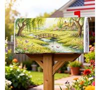 Copertura magnetica per cassette postali a ponte, decorazioni per cassette postali verdi a tema campagna, alberi a tema natura, albero, farfalle, per esterni, cortile, 45,7 x 53,3 cm