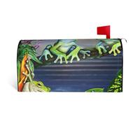 Copertura magnetica per cassette postali con stampa di molte rane sui rami con farfalle estive e acqua sul lago, resistente ed elegante, impermeabile, facile da installare per tutte le stagioni