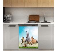 Copertura magnetica per lavastoviglie a cavallo in esecuzione, magnete magnetico per decorazione per frigorifero, cucina, porta, adesivo magnetico, 58,4 x 66 cm