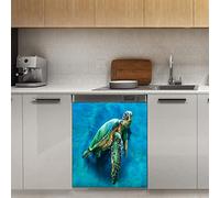 Copertura magnetica per lavastoviglie blu tartaruga oceano, pittura ad olio magnetica per pannello decorativo per frigorifero, cucina, porta, adesivo magnetico, 58,4 x 66 cm