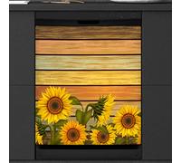 Copertura magnetica per lavastoviglie con girasole in legno retrò per lavastoviglie con fiore anteriore per frigorifero decorazione cucina porta adesivo magnetico, 58,4 x 66 cm