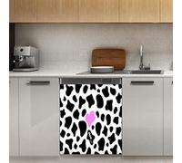 Copertura magnetica per lavastoviglie con stampa mucca nera, cuore magnetico decorativo pannello magnetico Stiker per frigorifero cucina decorazione porta, 58,4 x 66 cm