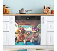 Copertura magnetica per lavastoviglie con tre occhiali da sole a forma di cane, grande decorazione in metallo per cucina e lavastoviglie, adesivo decorativo magnetico per frigorifero, 58 x 66 cm
